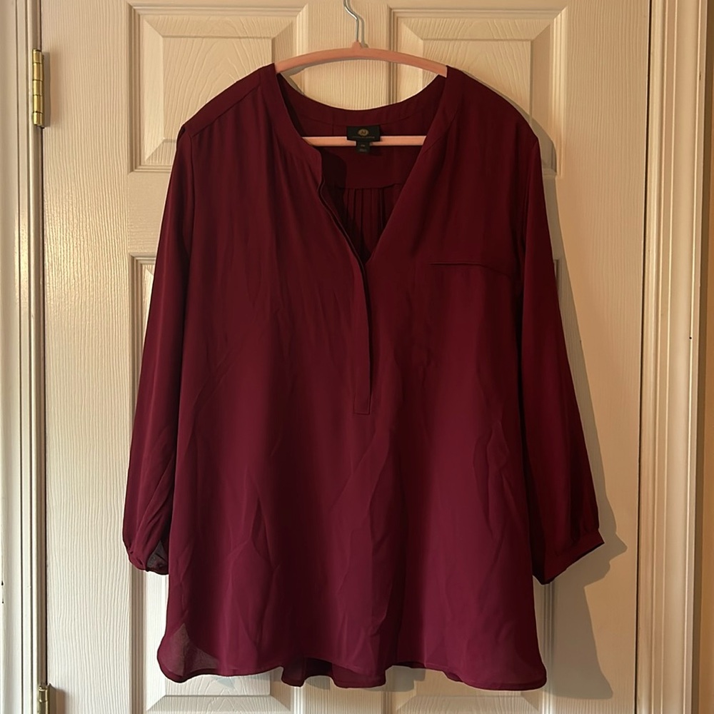 JM Collection plus size wine colored women’s blouse